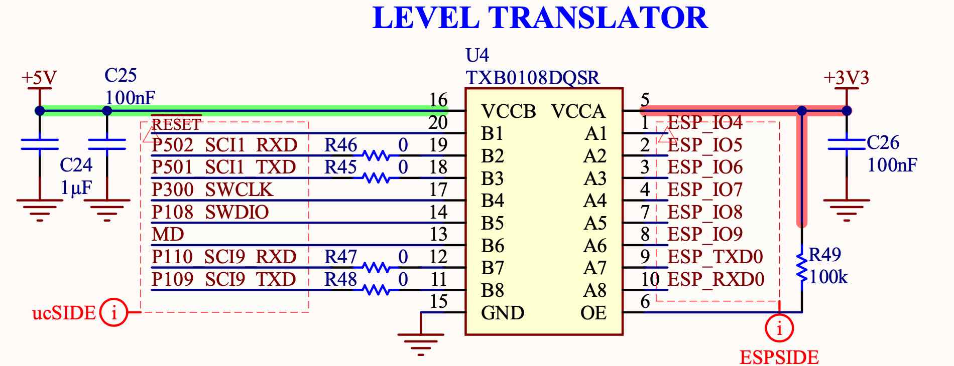 TXB0108DQSR による UART のレベル変換