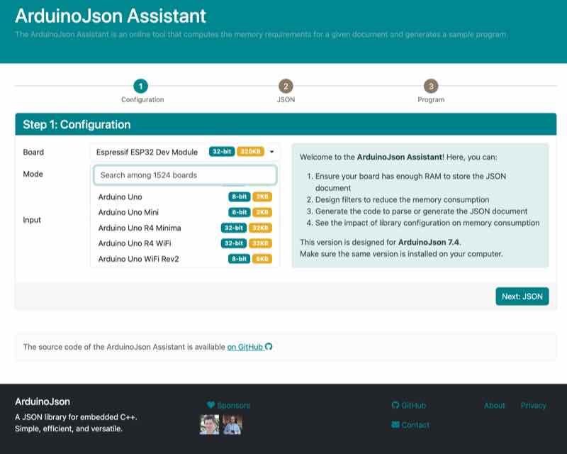 ArduinoJson Assistant STEP1