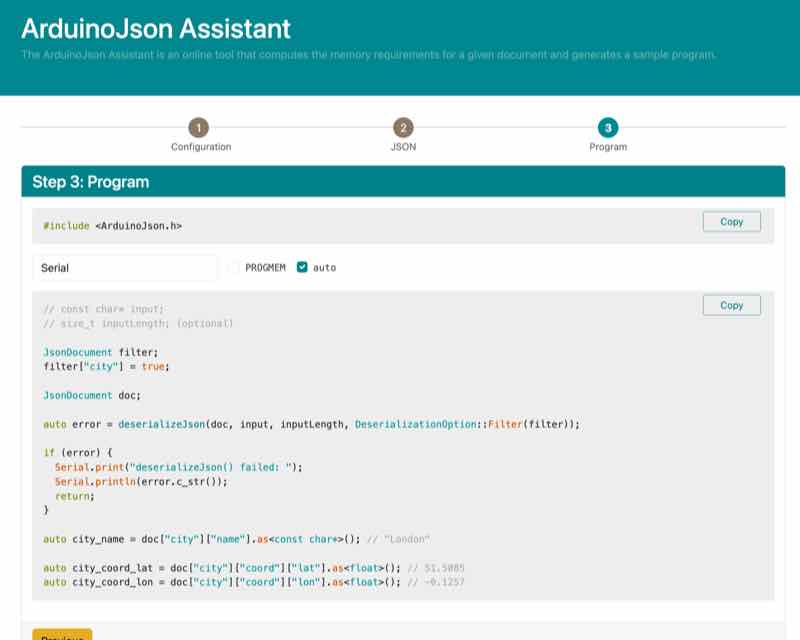 ArduinoJson Assistant STEP3